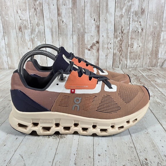On Running Shoes - On Running Cloudstratus Womens 7 Brown Orange Navy Blue Mesh Sneakers 39.98657